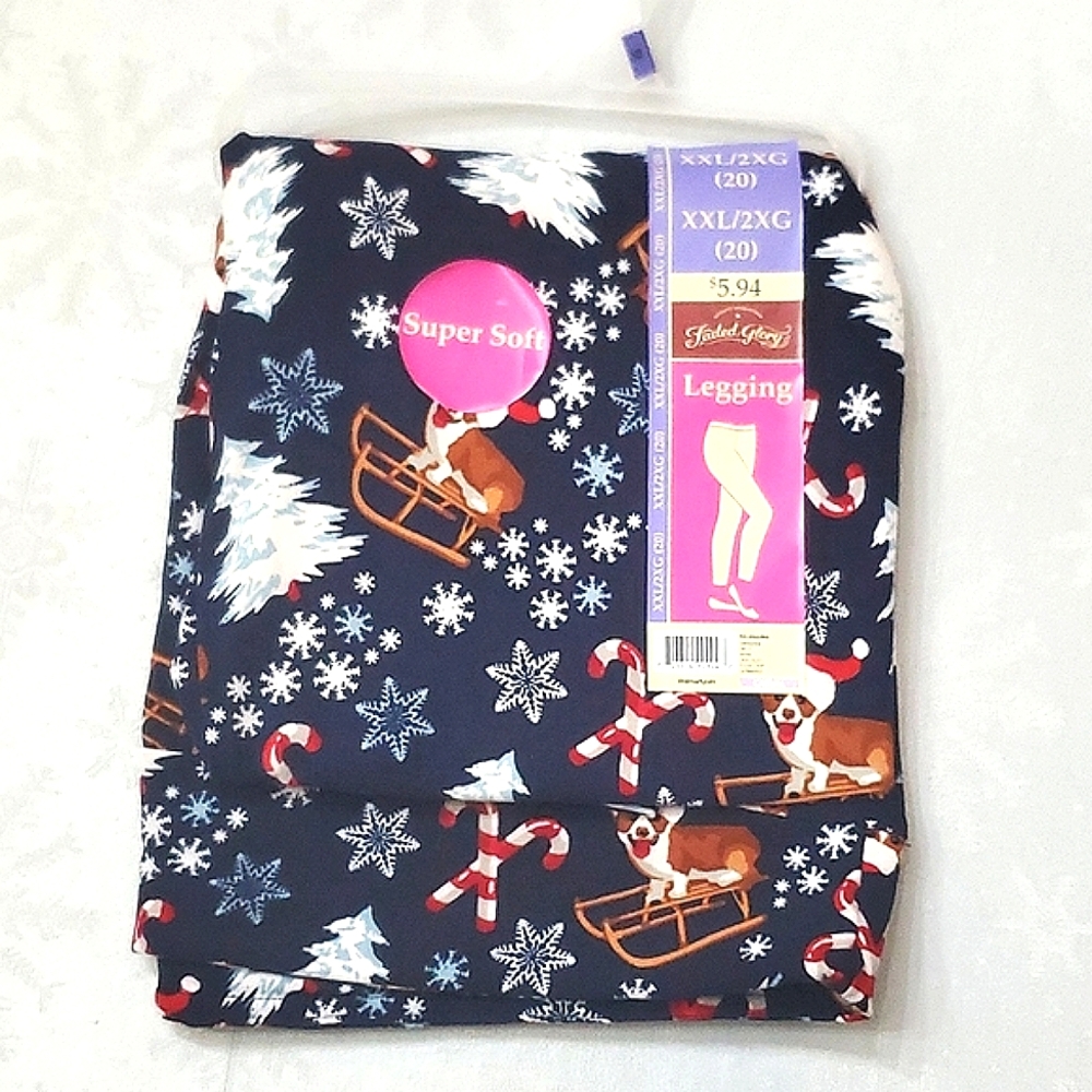 Rare NWT New Faded Glory Corgi Christmas Holiday Soft Leggings Women's  XXL 20